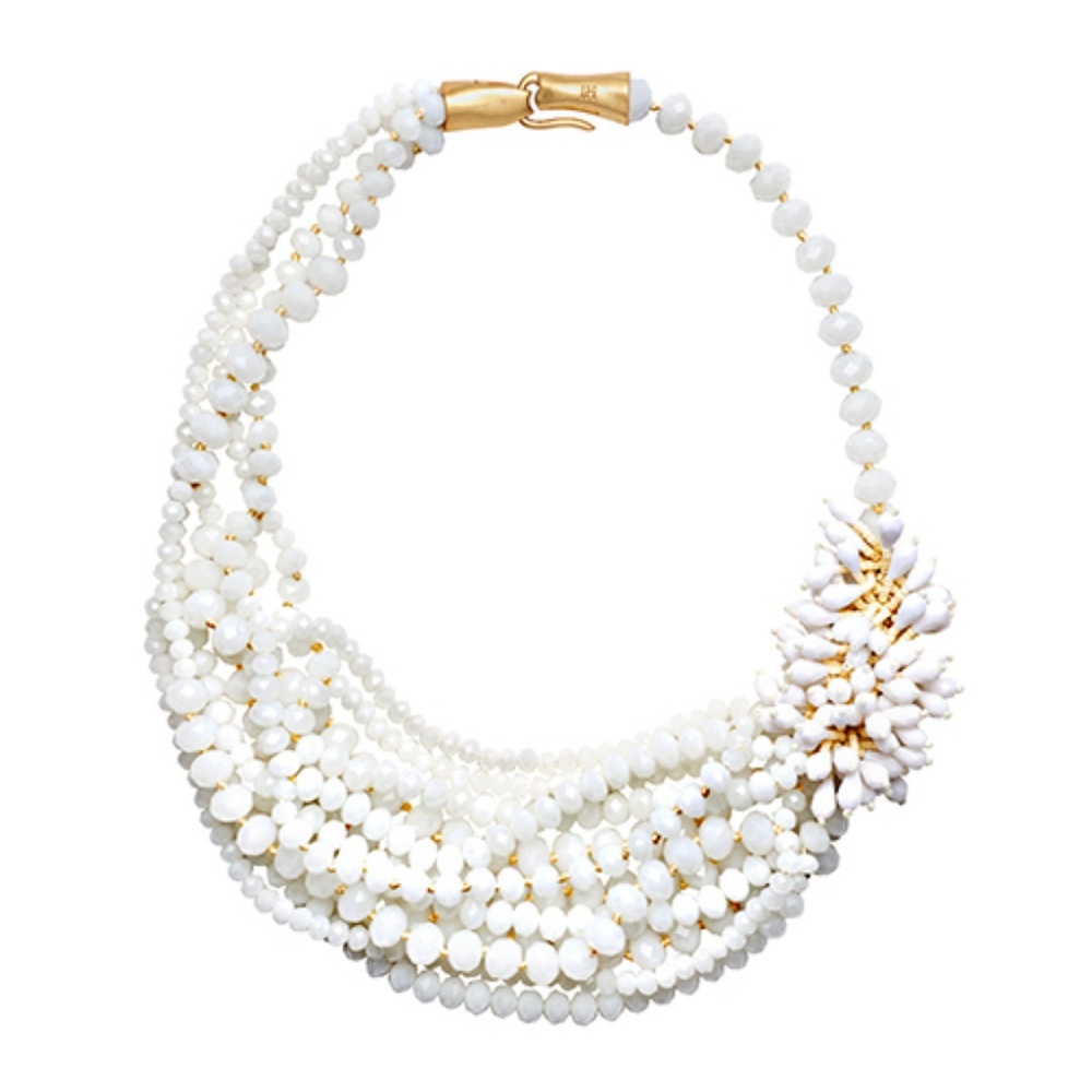 India Hicks White Multi-Strand Bead Necklace with Gold Accents